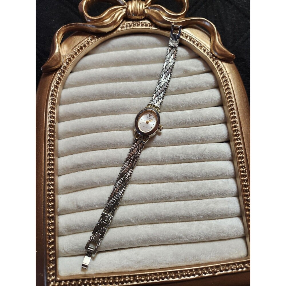 Vintage Vanity Fair Watch Women 17mm Silver Gold Two Tone Oval - 7"